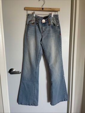 Vintage Bubblegum Light Blue Low-Rise Flare Jeans